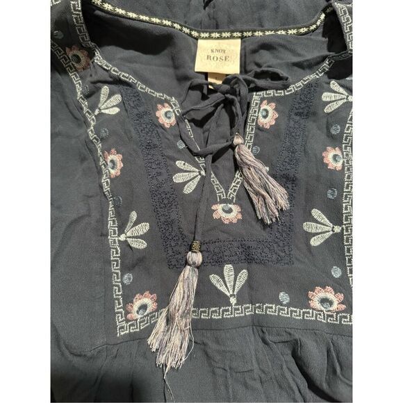 Knox Rose boho embroidered tassels tie dress L - Picture 4 of 6